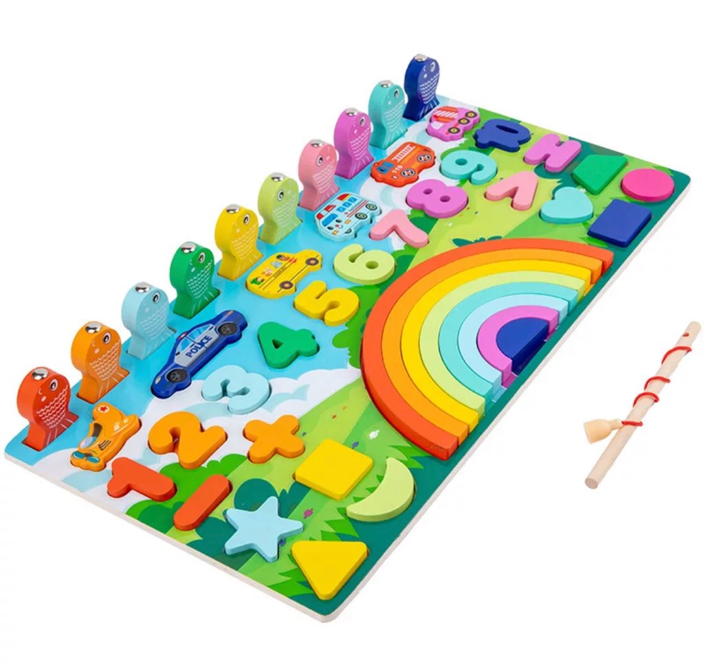 Five in One Logarithmic board, numbers, shapes, rainbow stacker ...