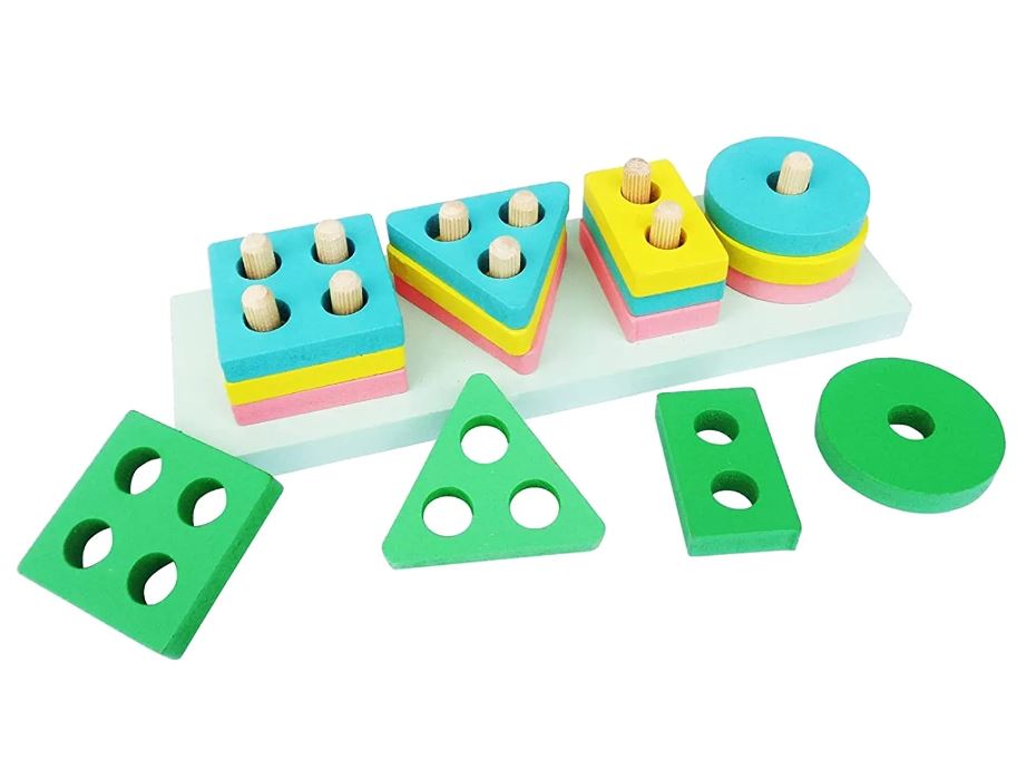 Wooden Geometric column for kids learning, stacking toy, stacking