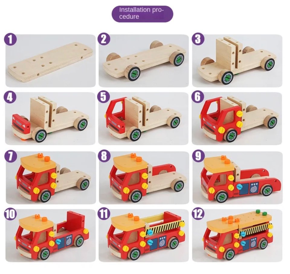 Simple Drivetrain Toy Wooden Multifunctional Assembly Screw car, Disassembly car, mechanical ...
